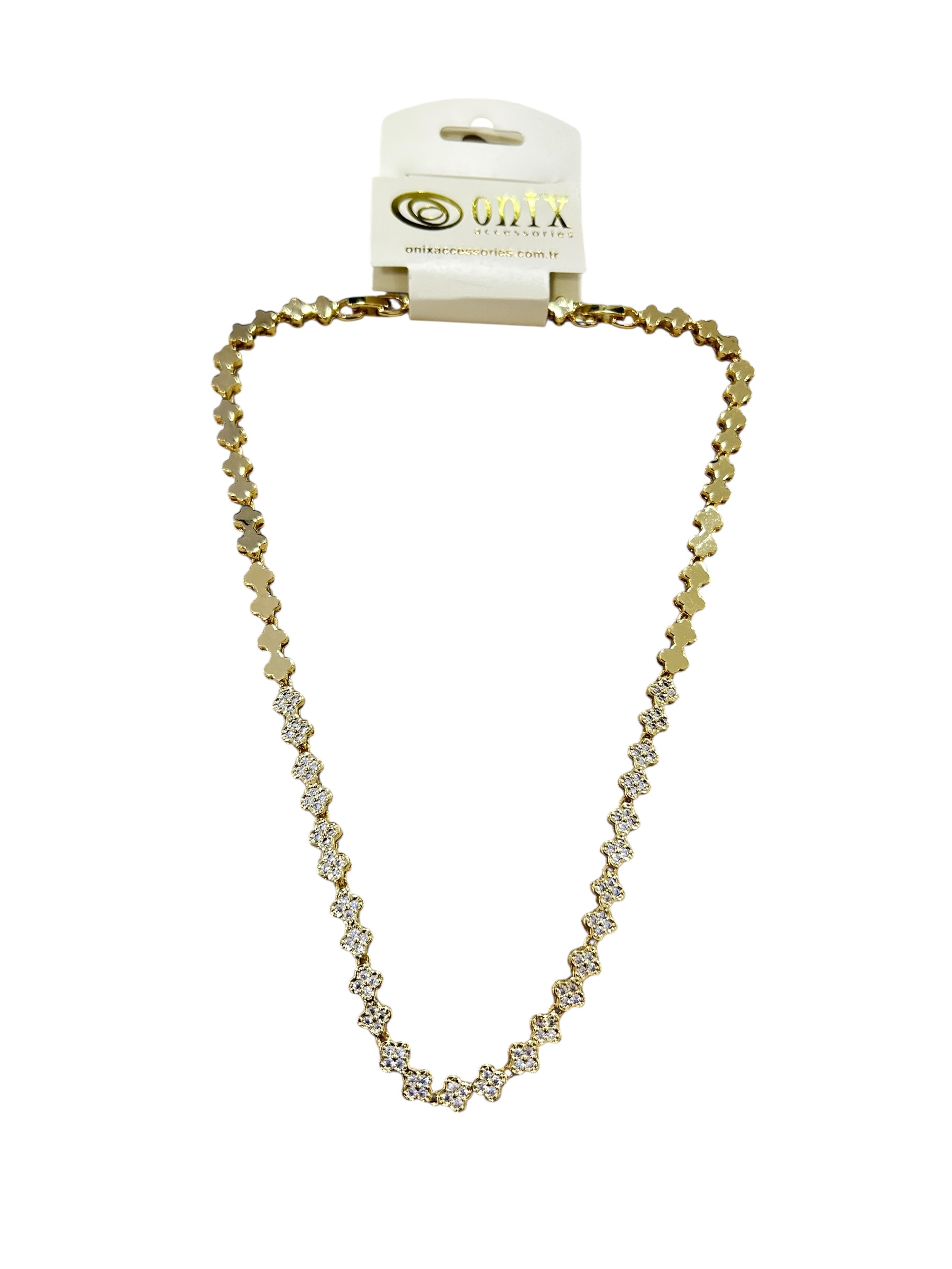 Zirkon Taşlı Çiçek Dizilimli Tasarım Choker Kolye