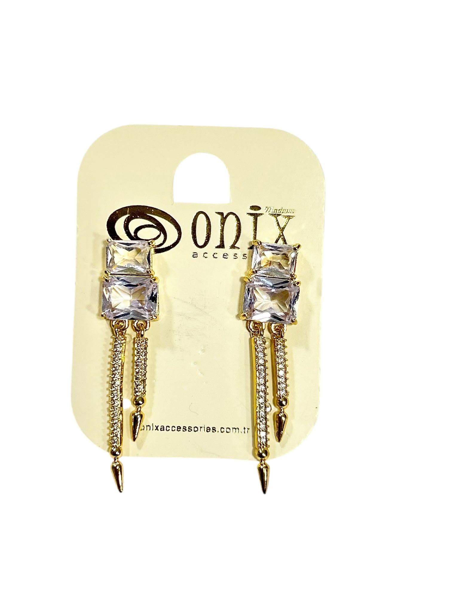 Modern Geometrik Baget & Zirkon Bar Sallantılı Küpe