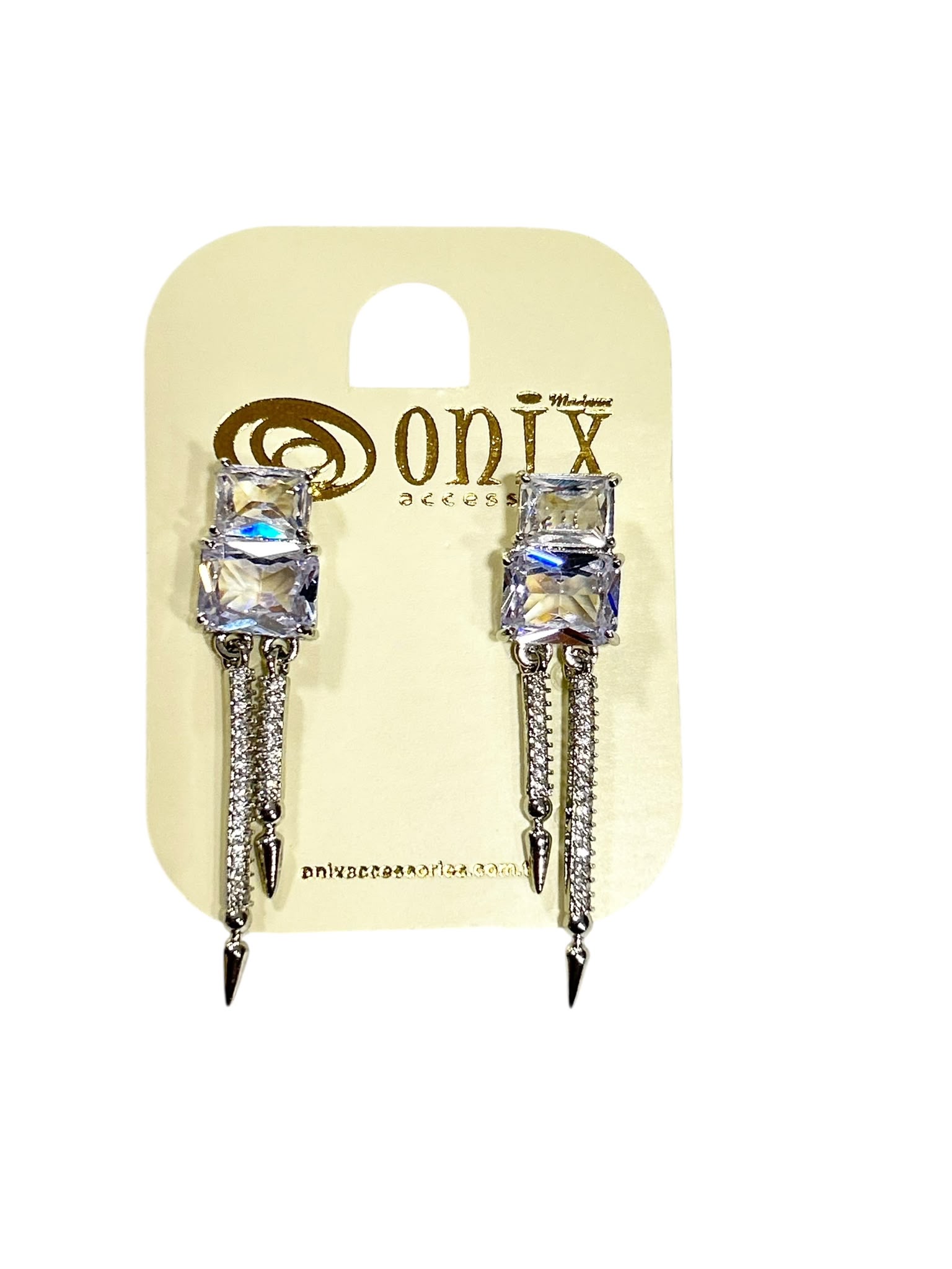 Modern Geometrik Baget & Zirkon Bar Sallantılı Küpe