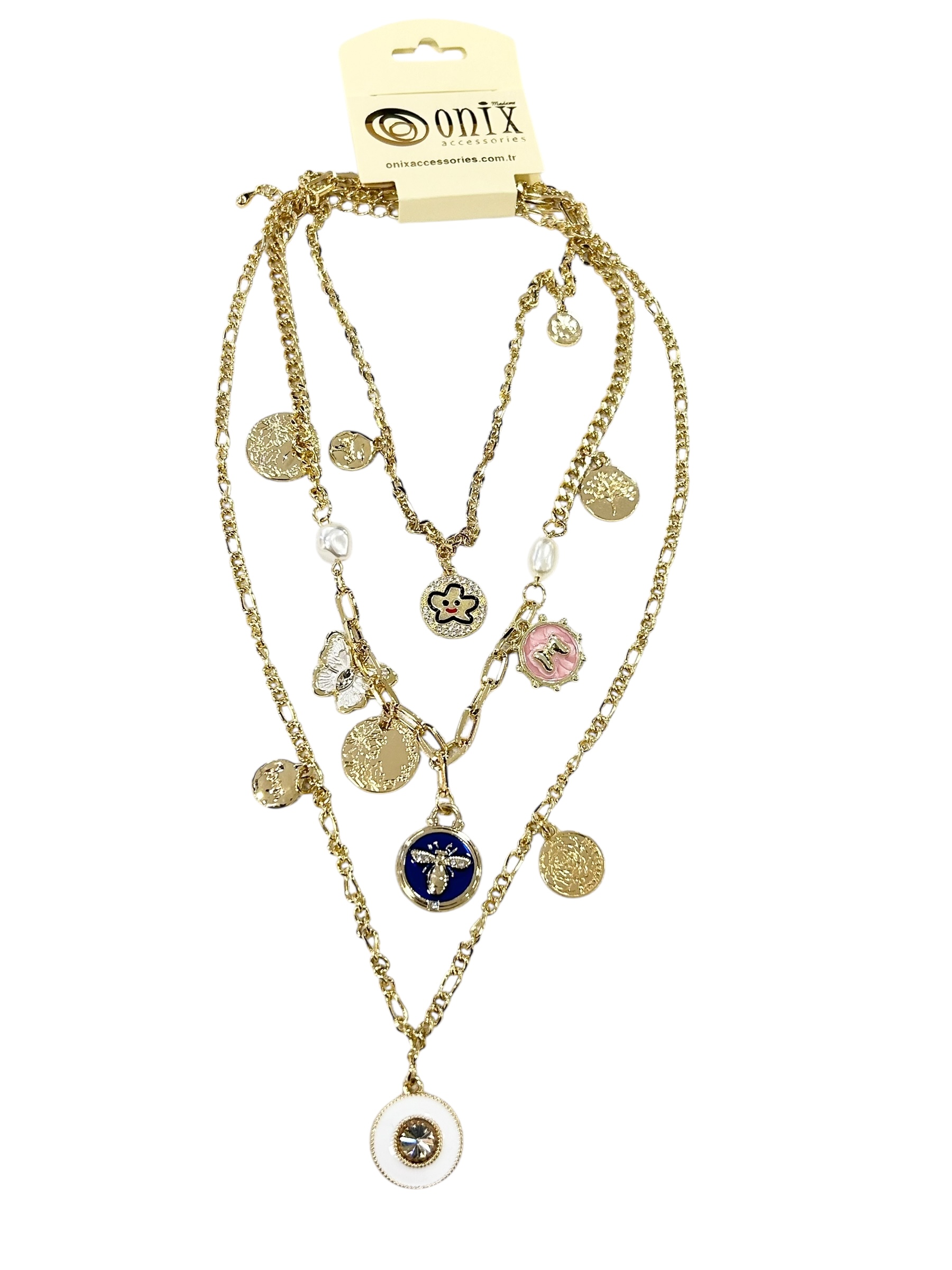 Çoklu Charm Detaylı Katmanlı Kolye