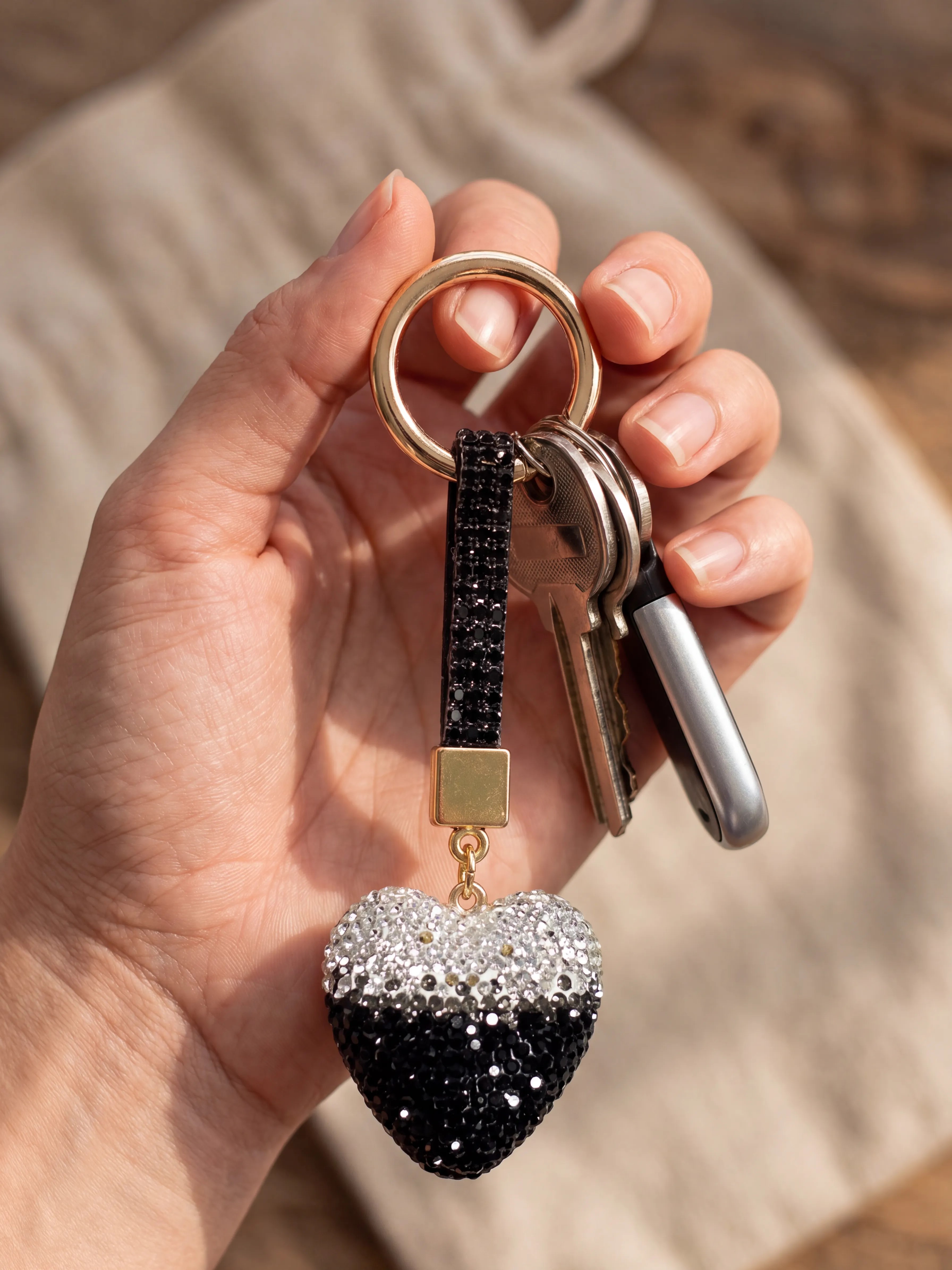 Glam Taş Askılı 3D Kristal Kalp Anahtarlık