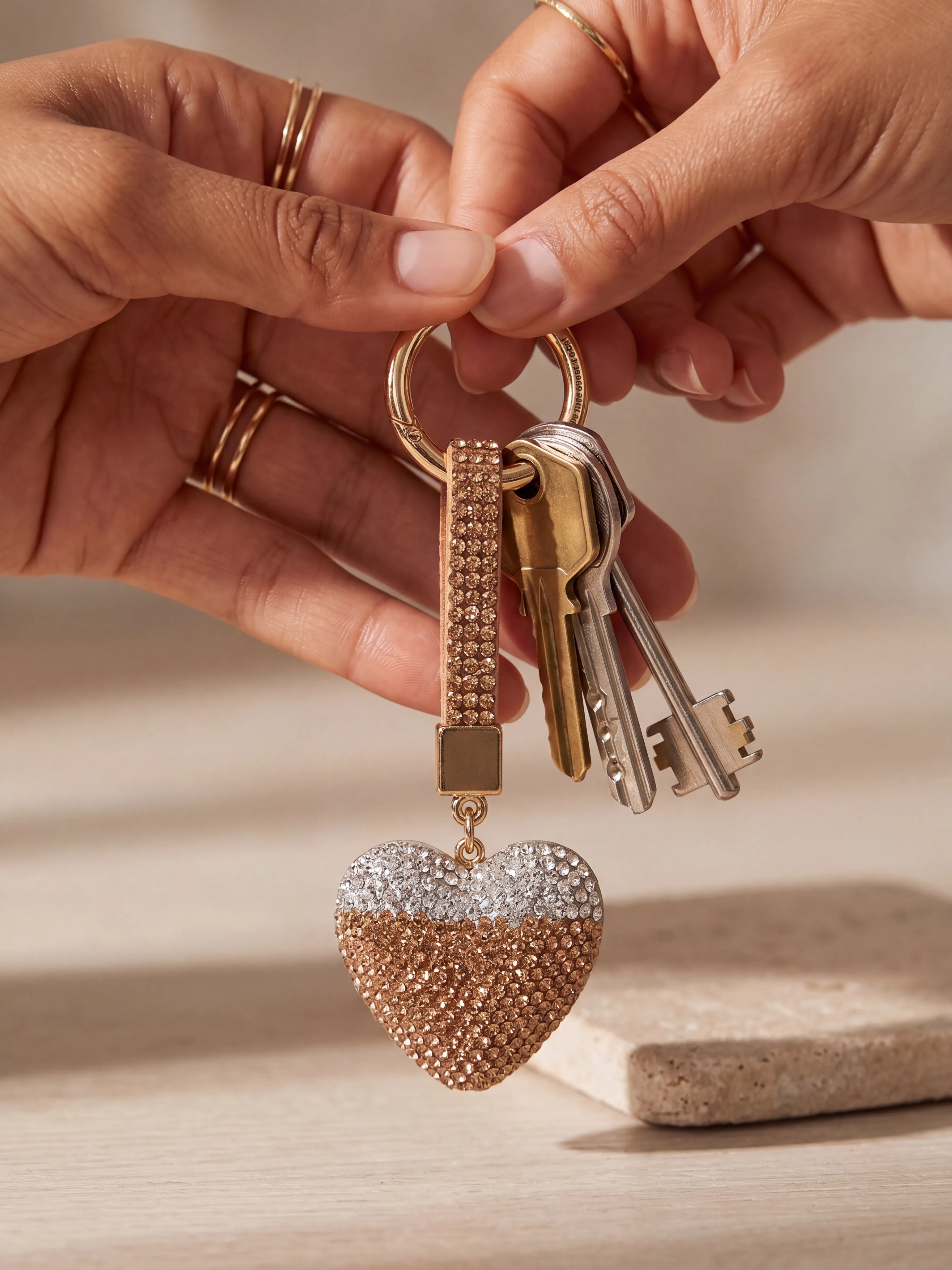 Glam Taş Askılı 3D Kristal Kalp Anahtarlık
