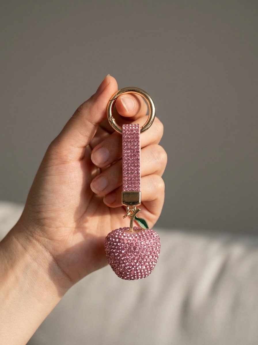 Glam Işıltılı Kristal Taş Şeritli Elma Anahtarlık